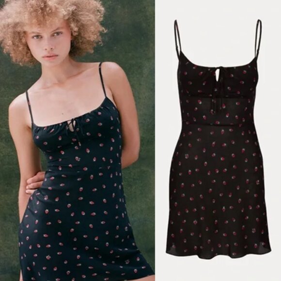 Realisation Par Inez Silk Dress in Black Strawberry Small - Picture 1 of 6